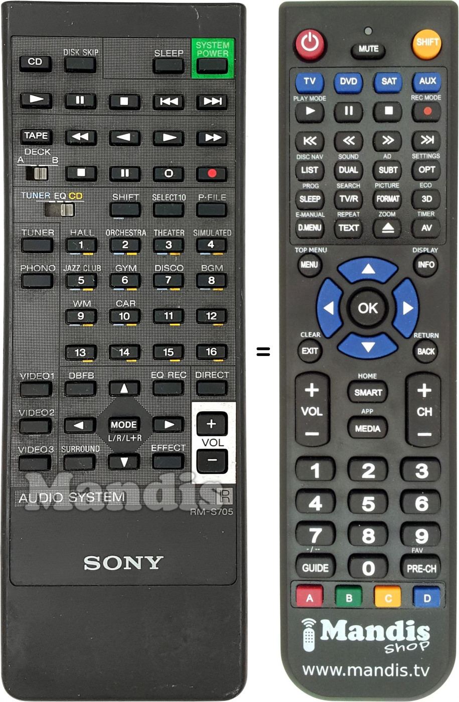 Telecomando equivalente Sony RM-S705