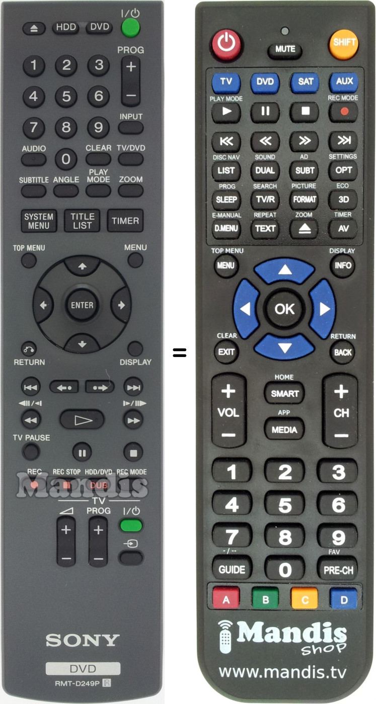 Telecomando equivalente Sony RM-TD249P