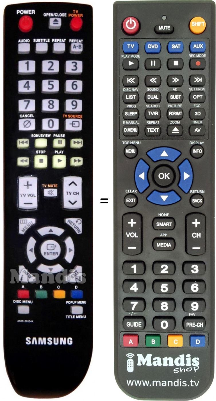 Telecomando equivalente Samsung AK59-00104 K
