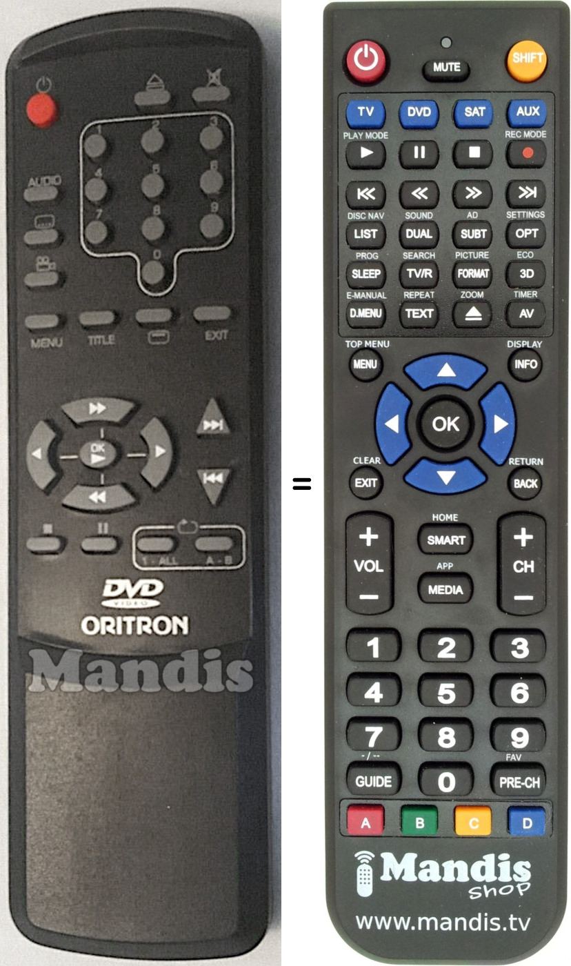 Telecomando equivalente ORITRON DVD200
