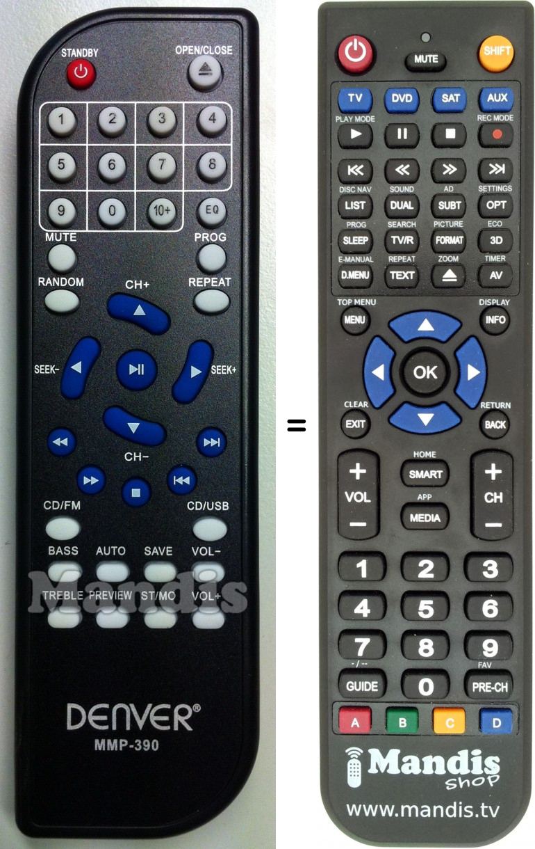 Telecomando equivalente Denver MMP390