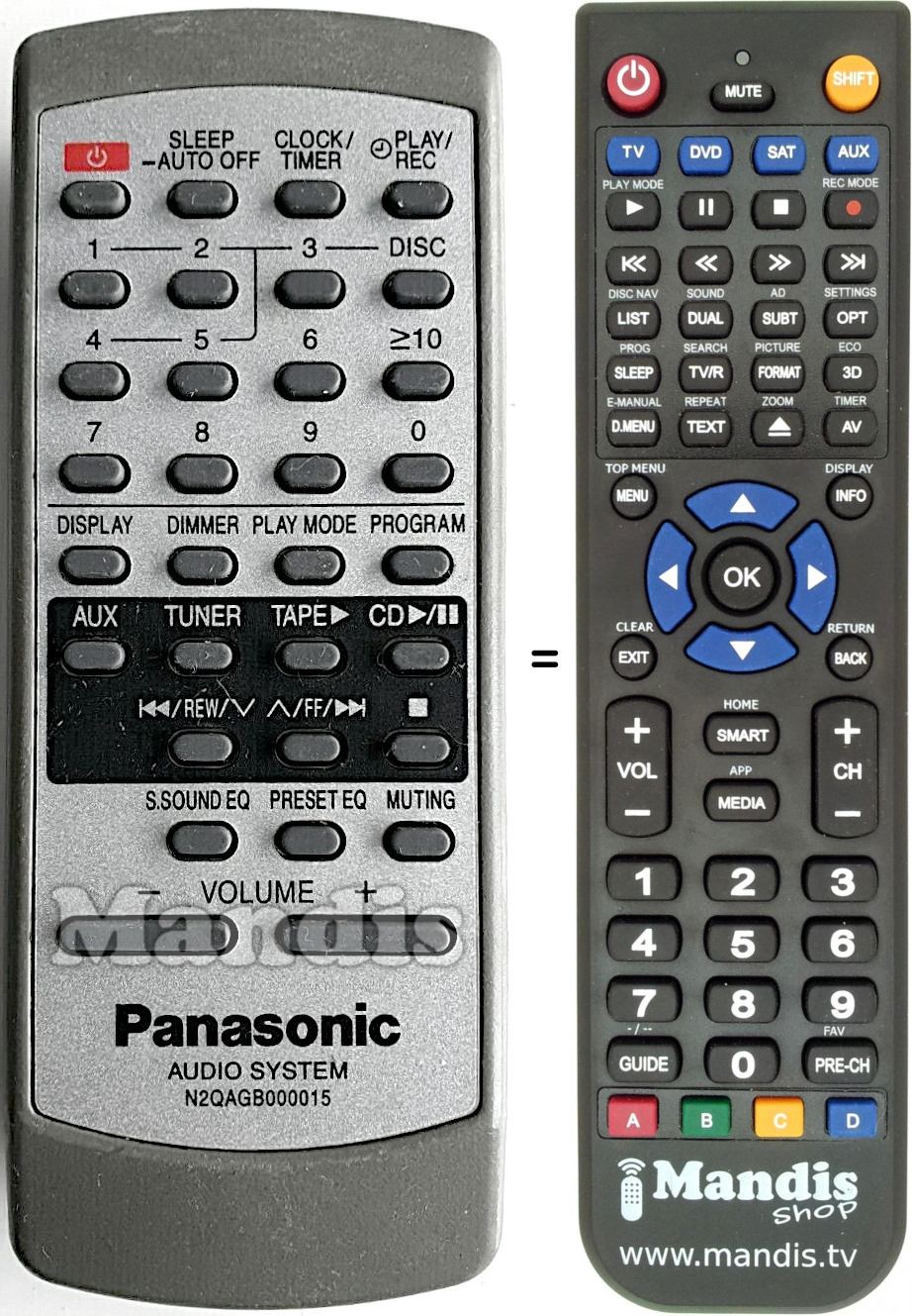Telecomando equivalente Panasonic N2QAGB000015