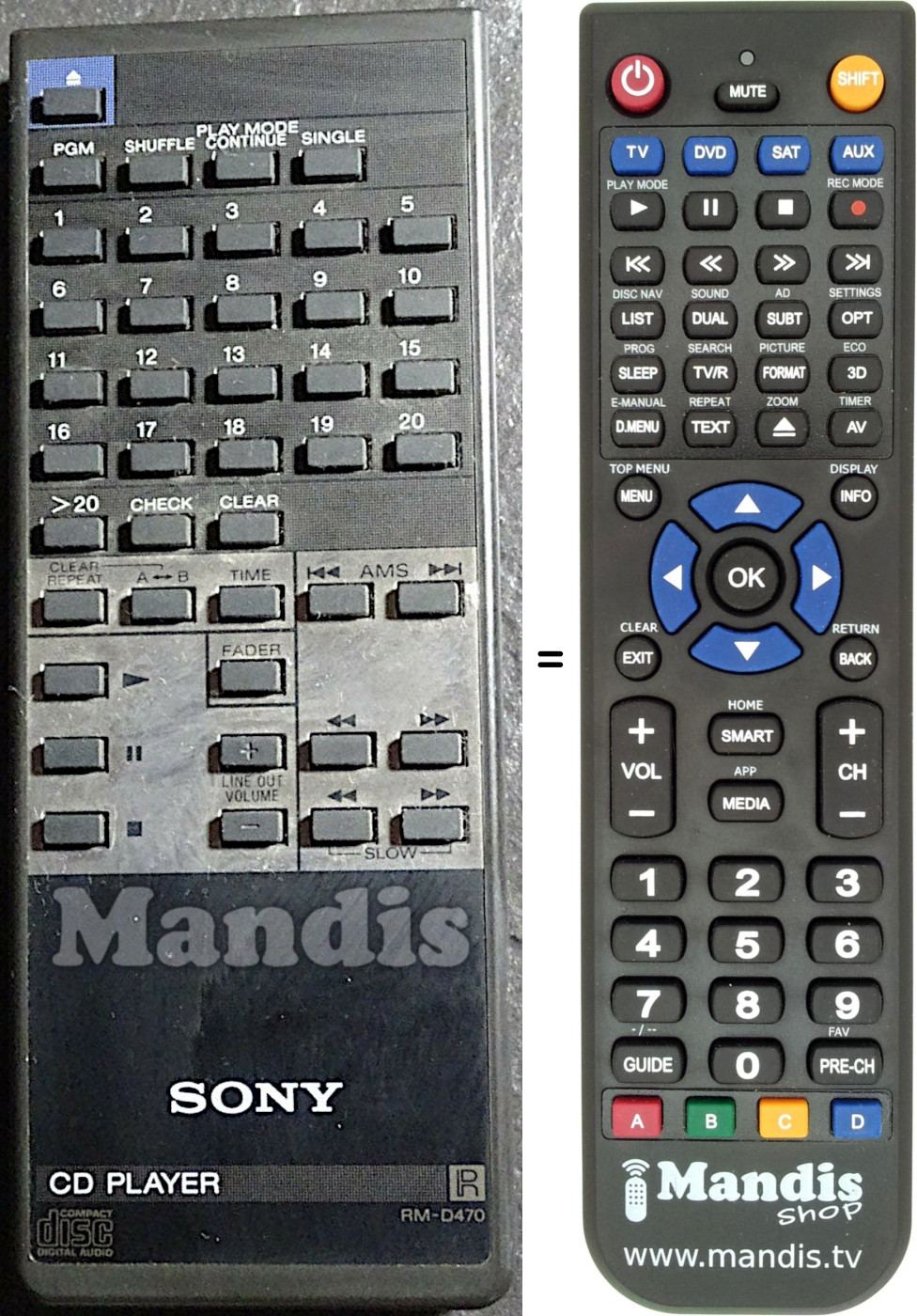 Telecomando equivalente Sony RM-D470