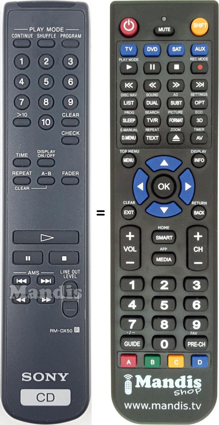 Telecomando equivalente Sony RM-DX50