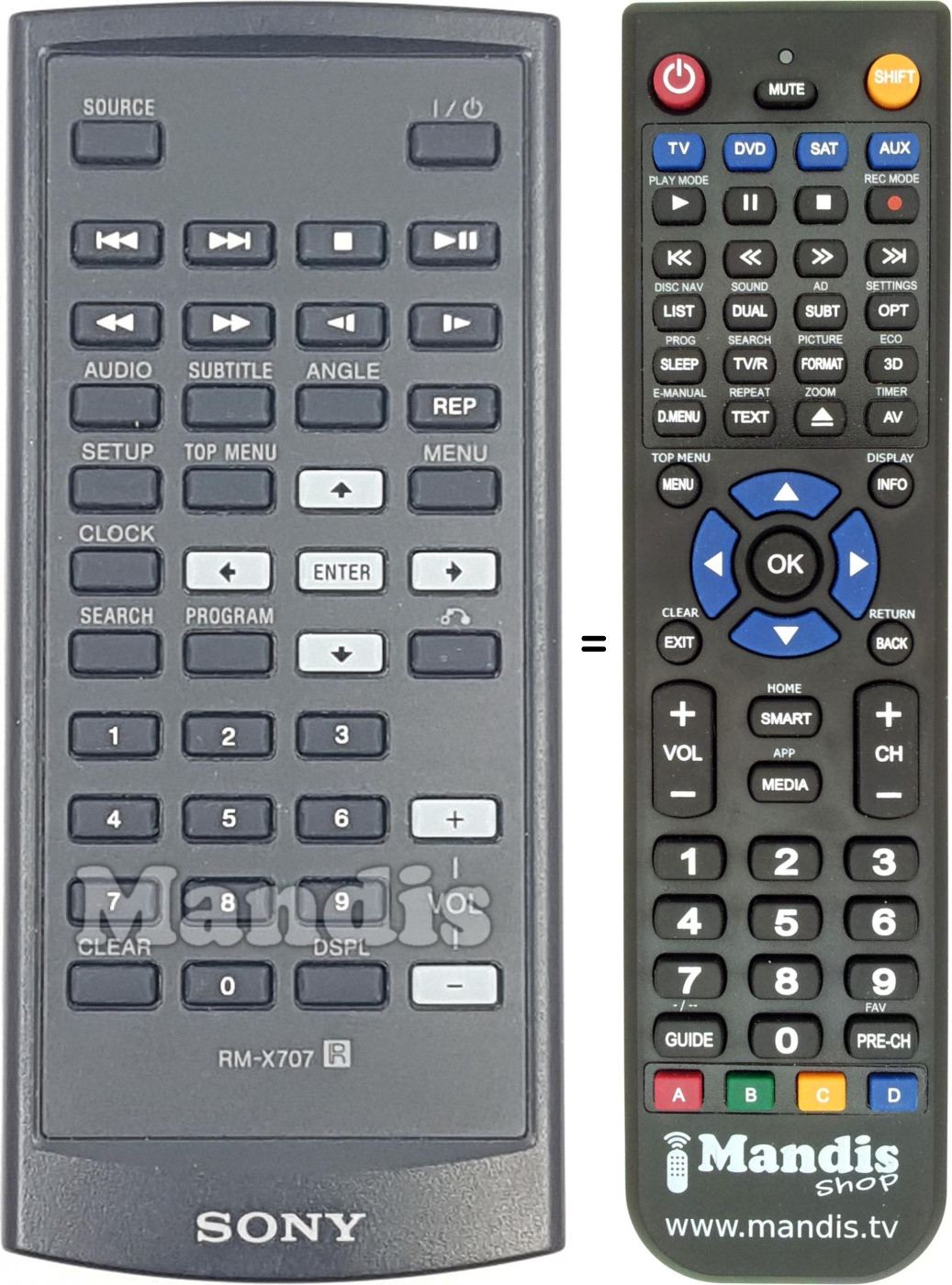Telecomando equivalente Sony RM-X707