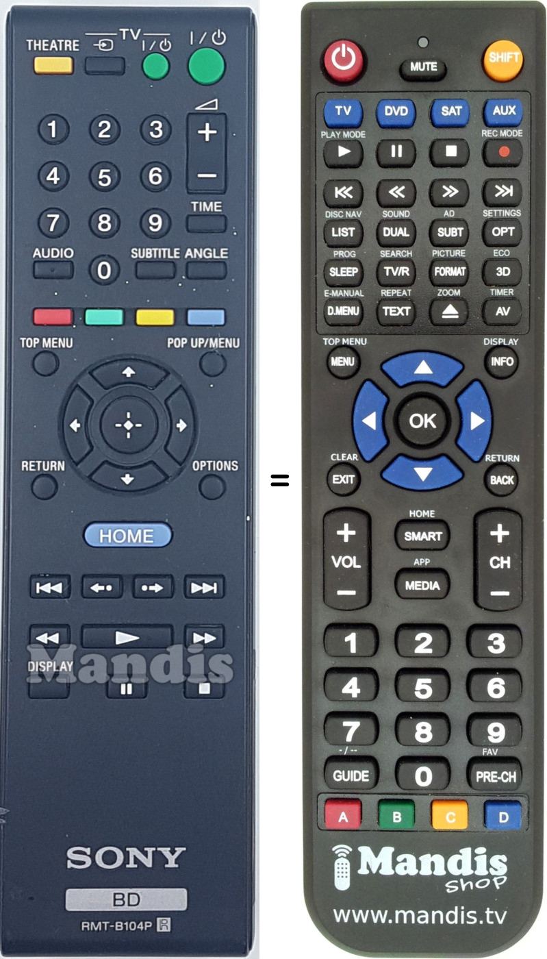 Telecomando equivalente Sony RMT-B104P