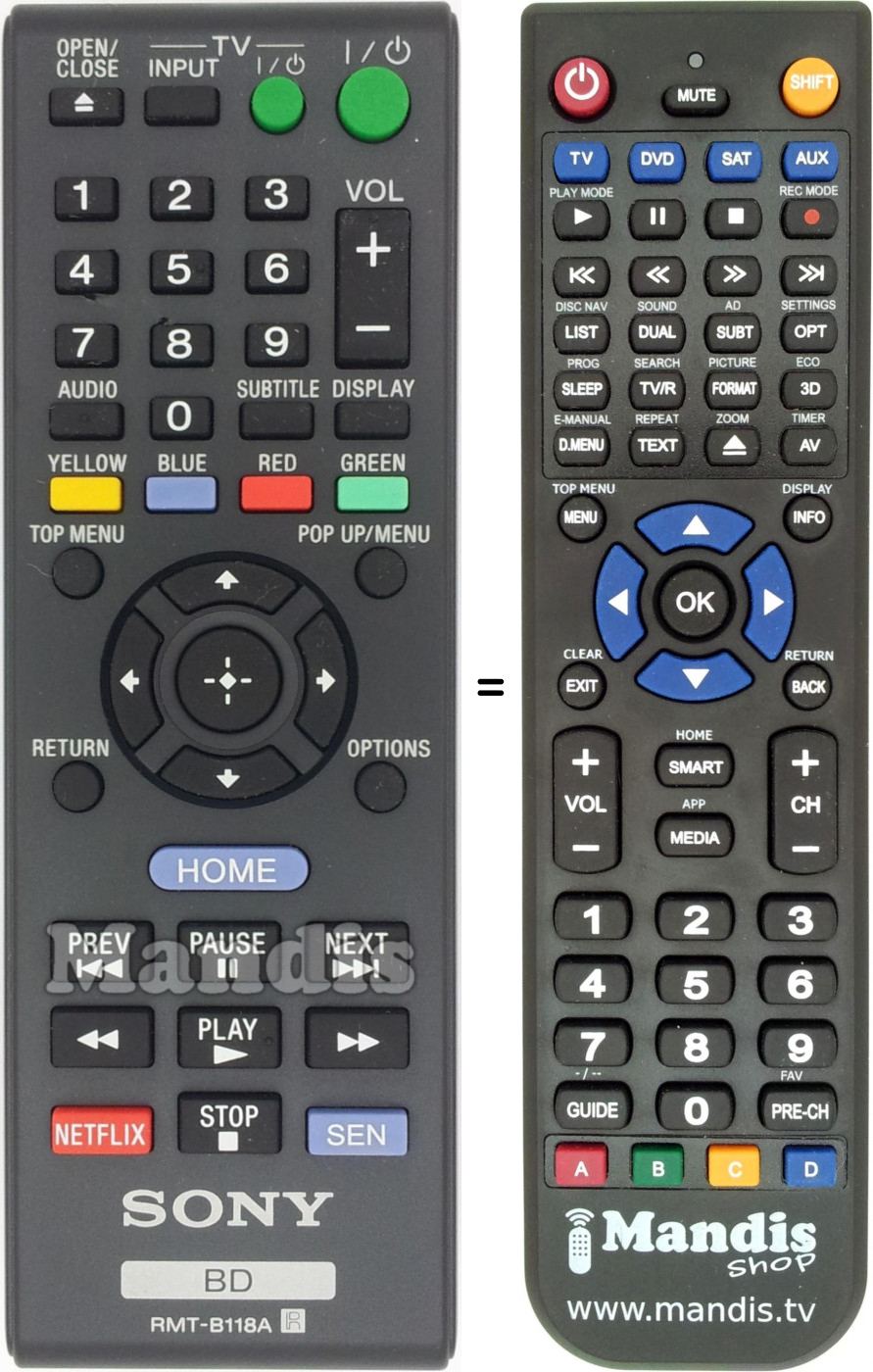Telecomando equivalente Sony RMT-B118A