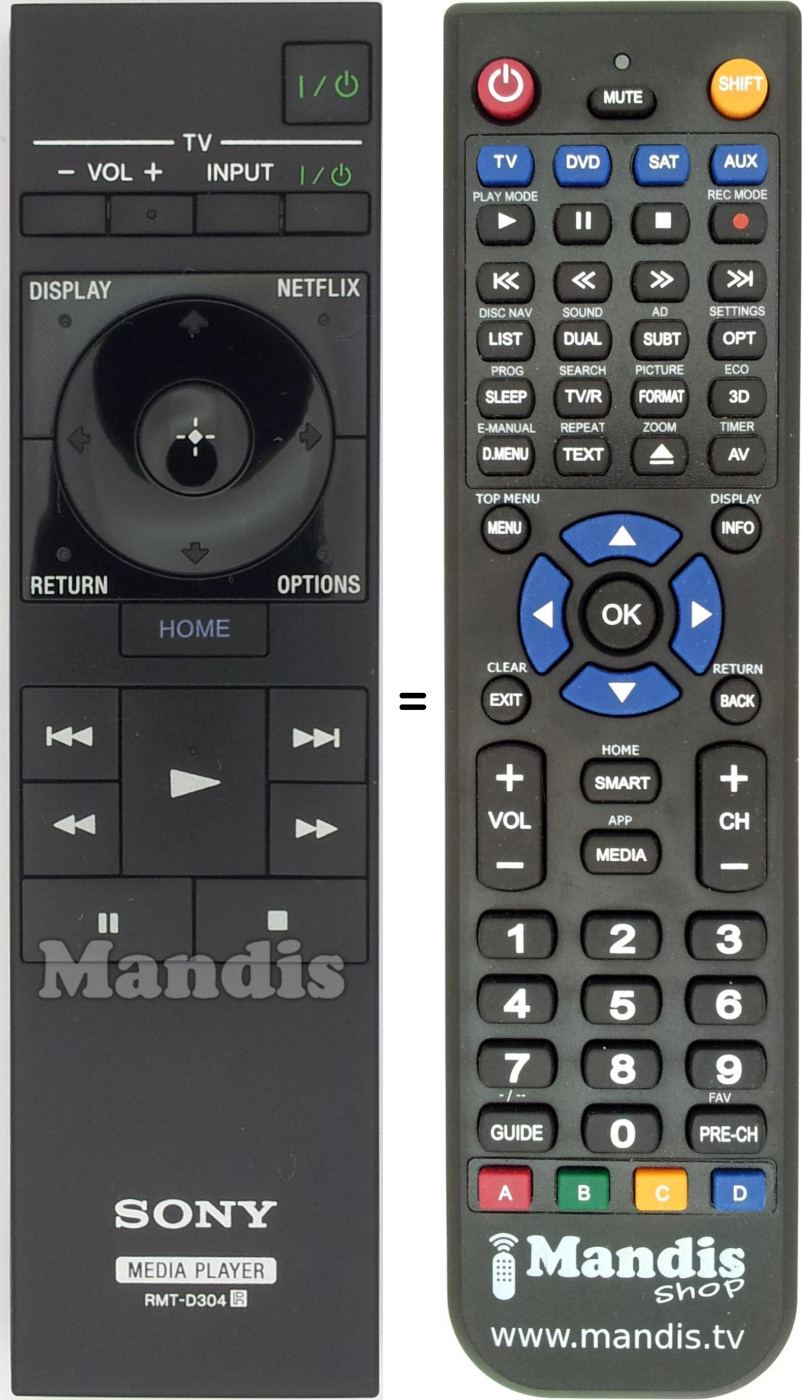 Telecomando equivalente Sony RMTD304