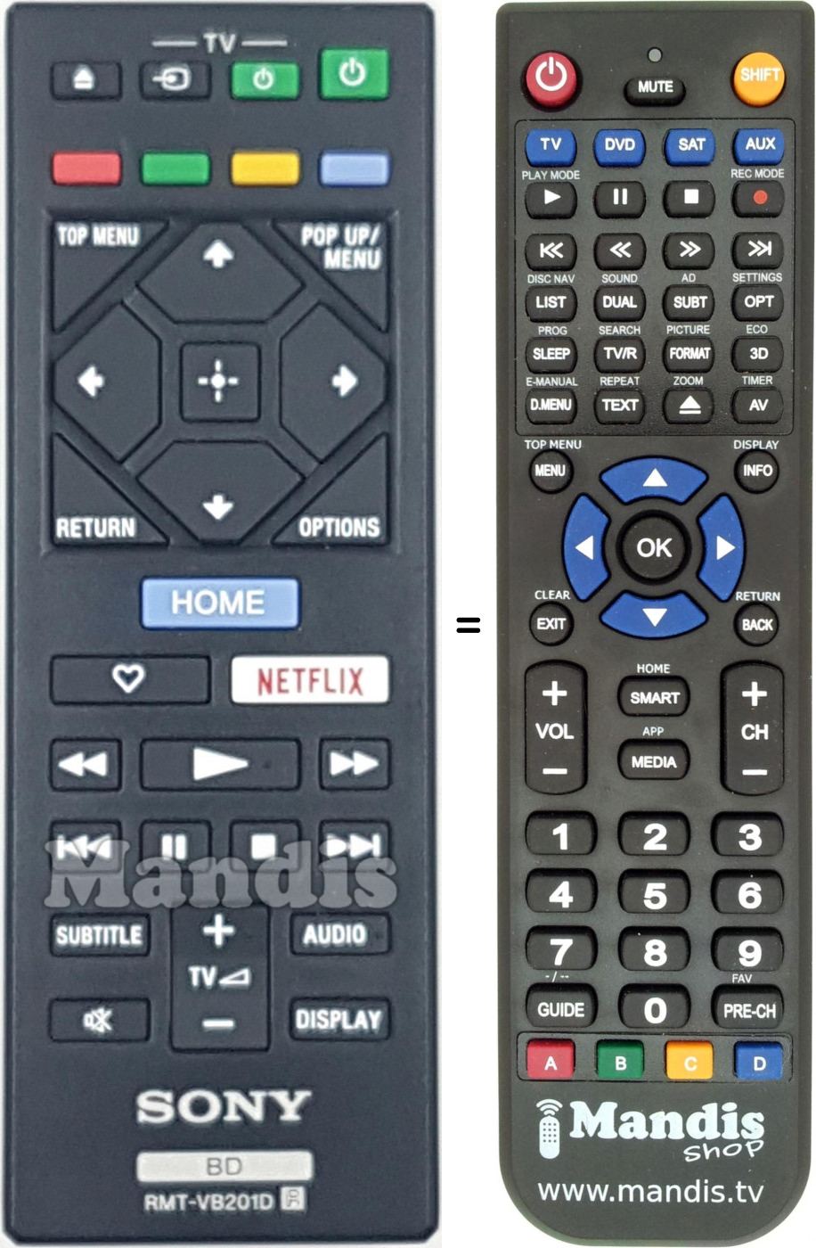 Telecomando equivalente RMT-VB201D
