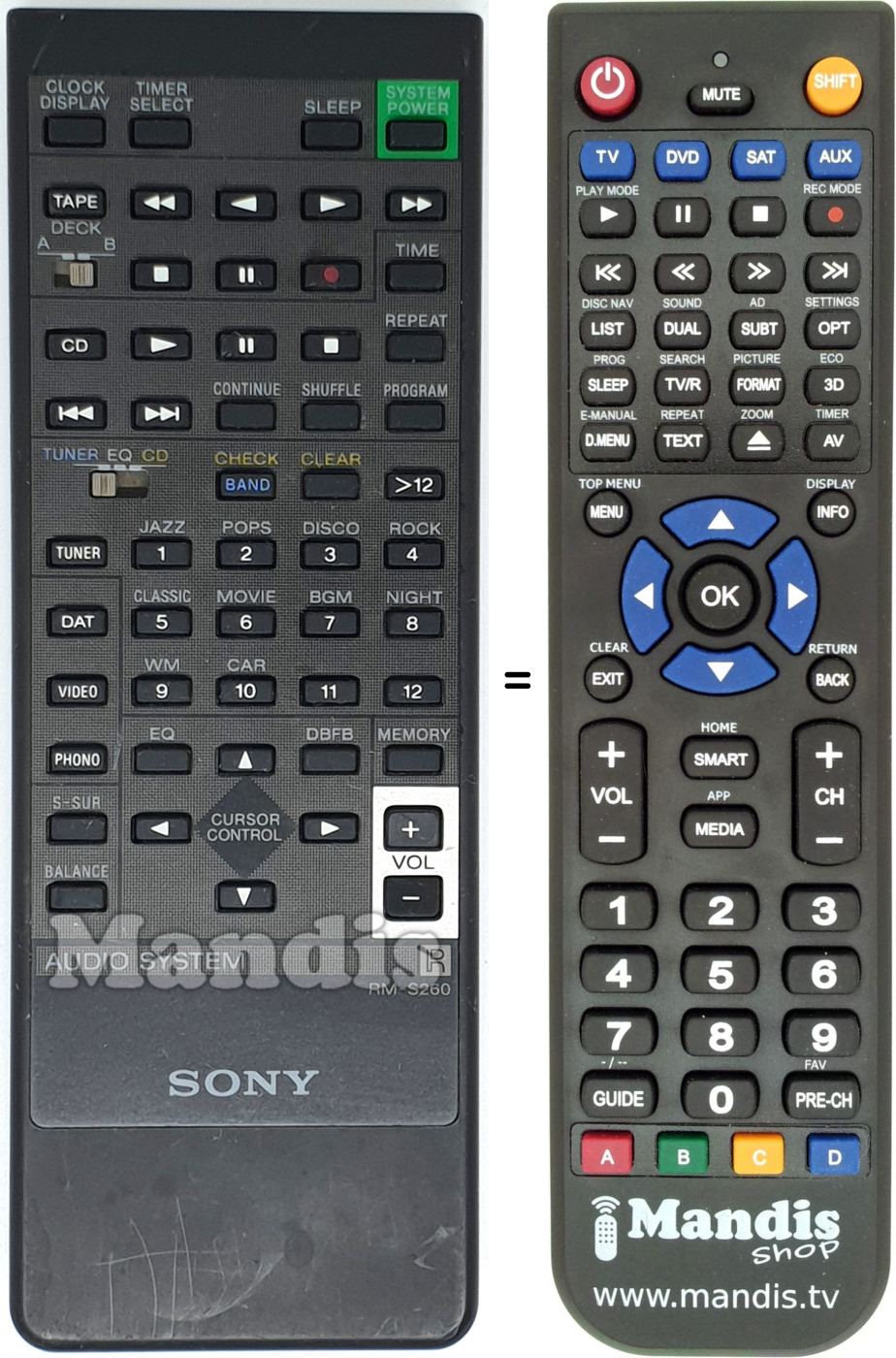 Telecomando equivalente Sony RM-S260
