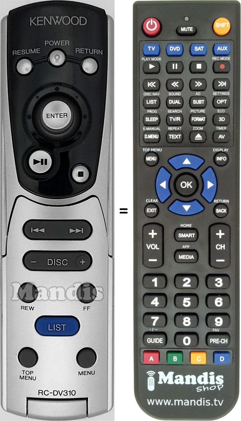Telecomando equivalente RC-DV310