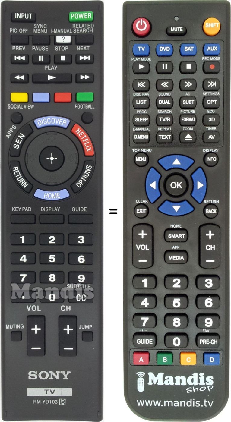 Telecomando equivalente Sony RM-YD103