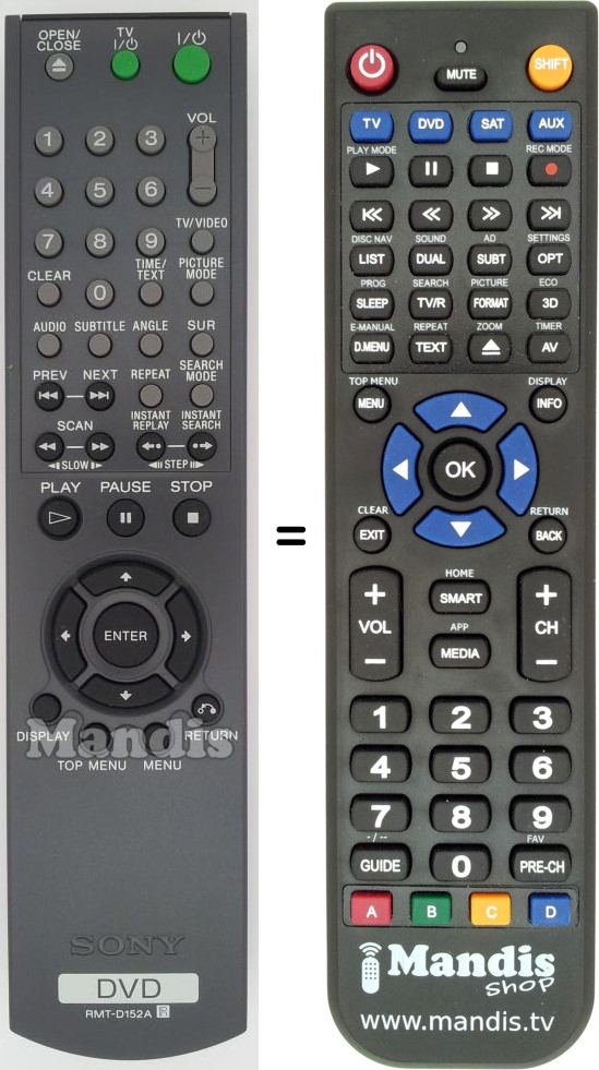 Telecomando equivalente Sony RMT-D152A