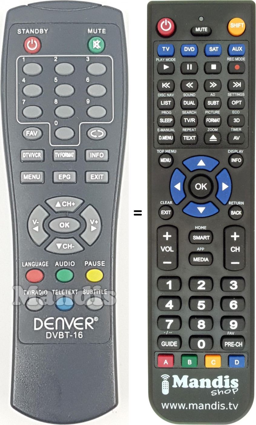 Telecomando equivalente Denver DVBT16