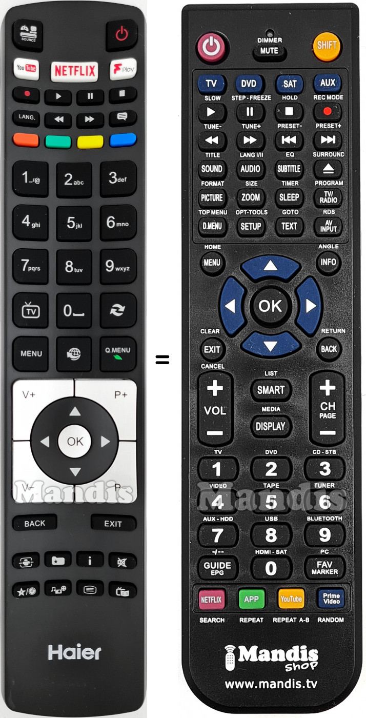 Telecomando equivalente Haier 0530019282