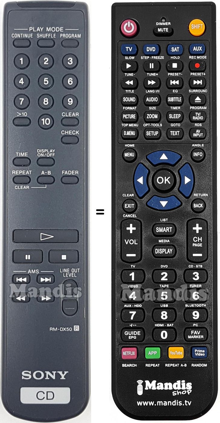 Telecomando equivalente Sony RM-DX50