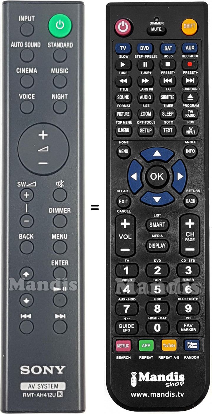 Telecomando equivalente Sony RMT-AH412U