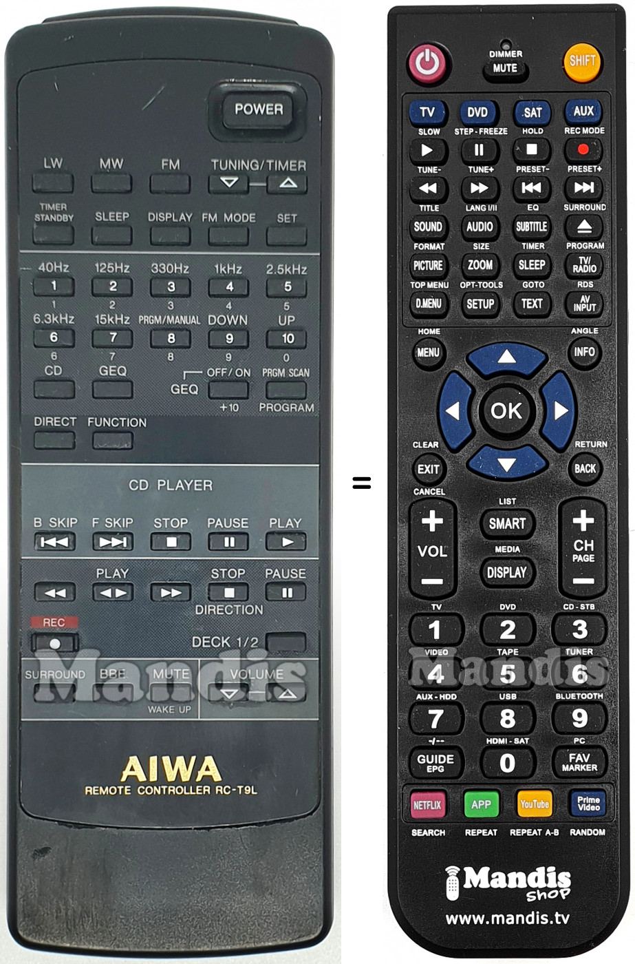 Telecomando equivalente Aiwa RC-T9L