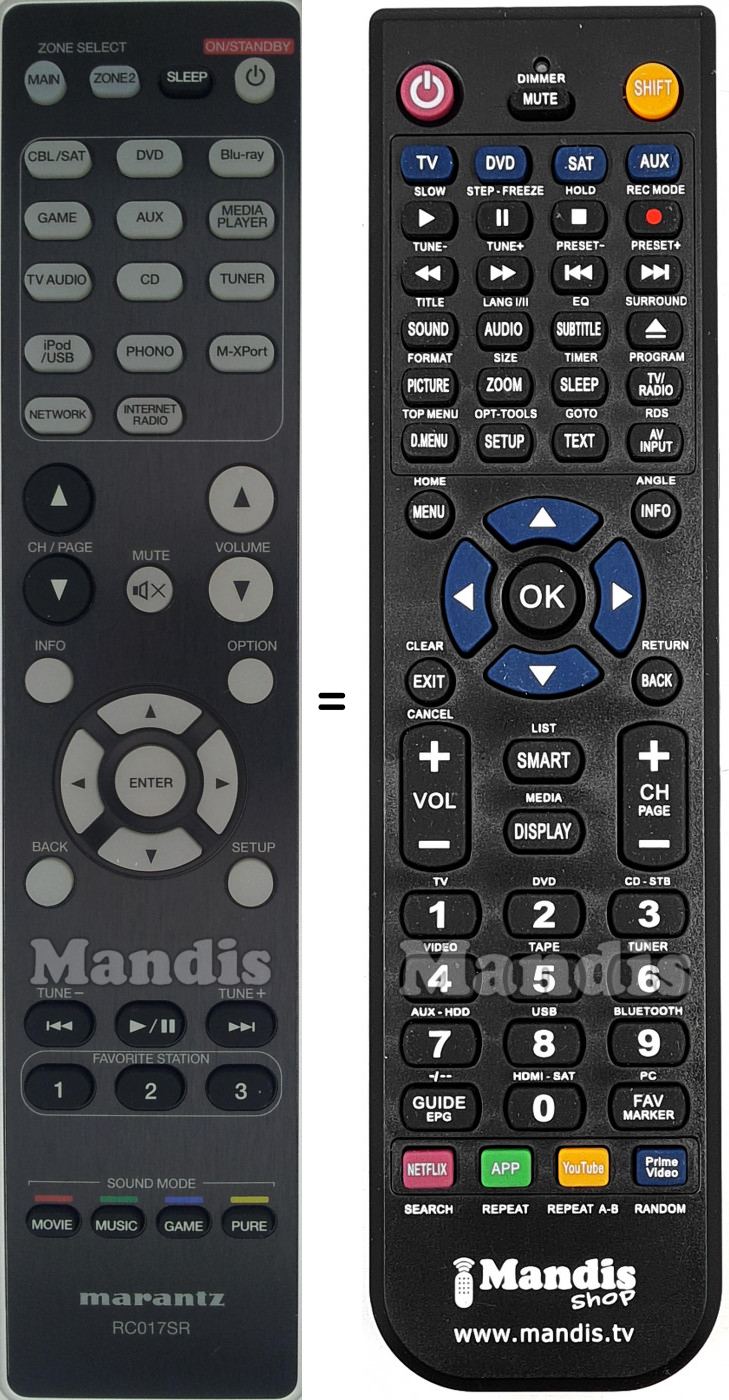 Telecomando equivalente Marantz RC017SR