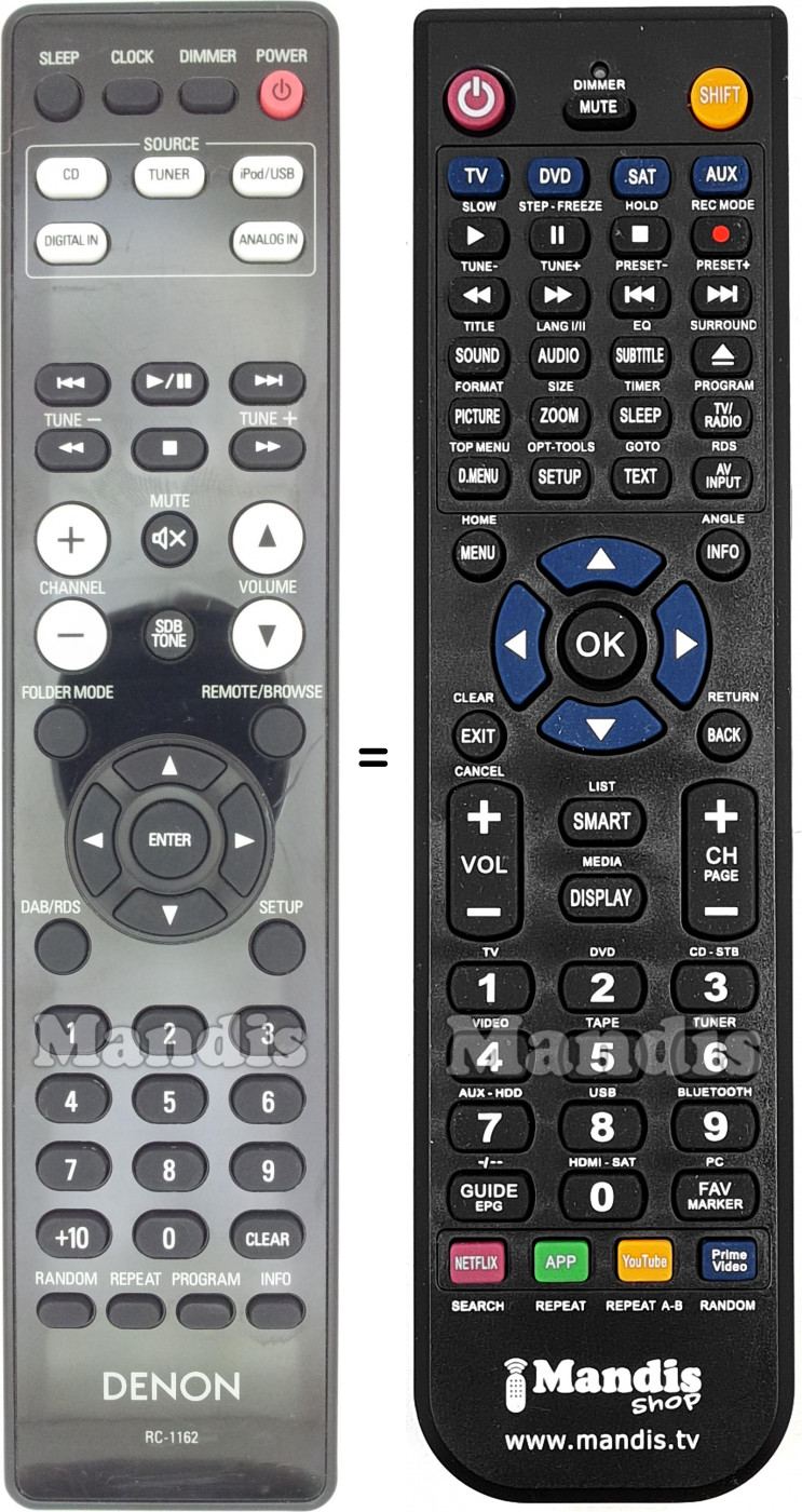 Telecomando equivalente Denon RC-1162