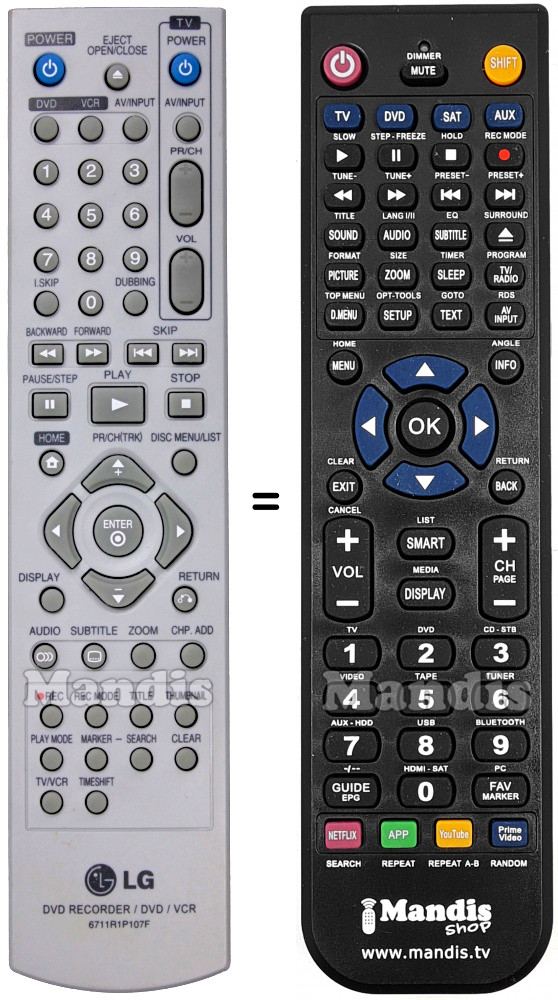 Telecomando equivalente LG 6711R1P107F