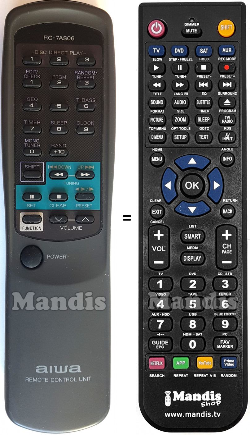 Telecomando equivalente Aiwa RC-7 AS 06