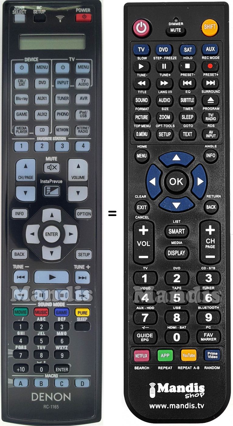 Telecomando equivalente Denon RC-1165