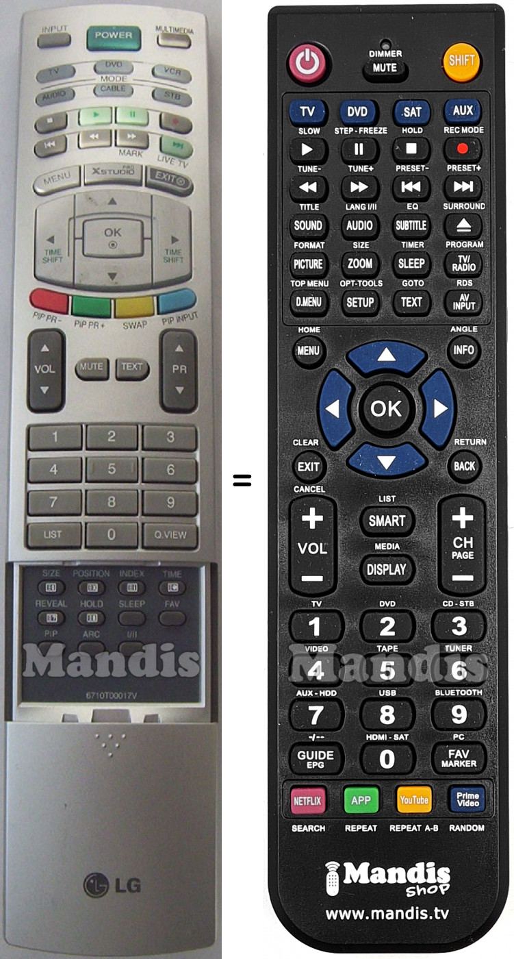 Telecomando equivalente LG 6710 T 00017 V