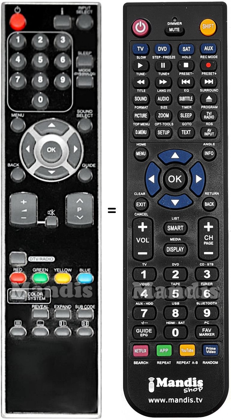 Telecomando equivalente Funai NF025RD