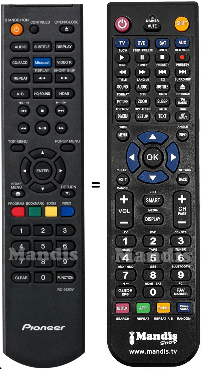 Telecomando equivalente Pioneer RC-938DV
