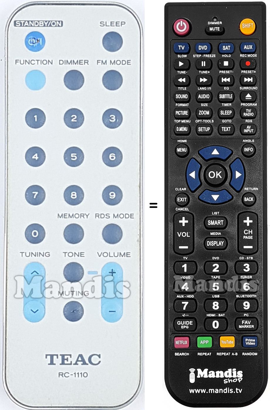 Telecomando equivalente Teac Teac-RC1110