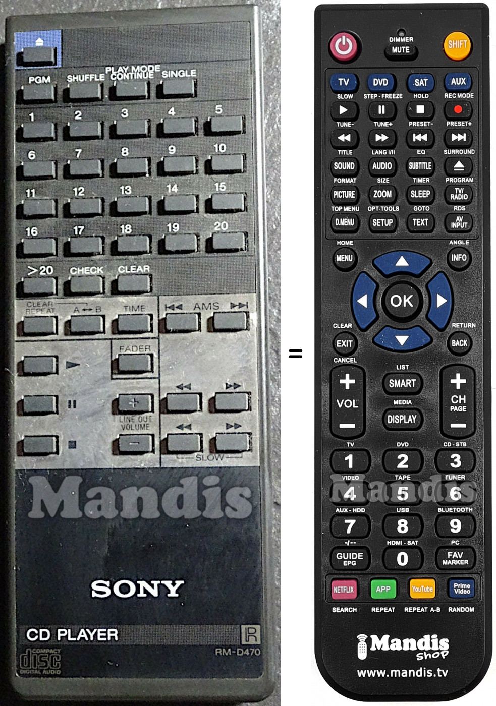 Telecomando equivalente Sony RM-D470