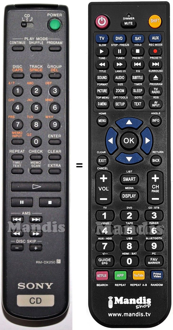 Telecomando equivalente Sony RM-DX250