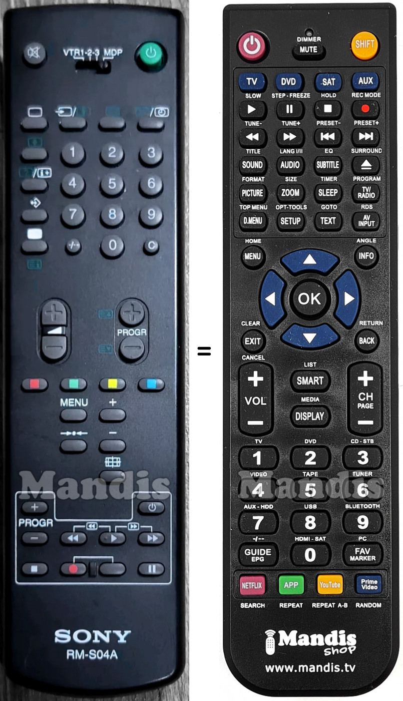 Telecomando equivalente Sony RM-S04A