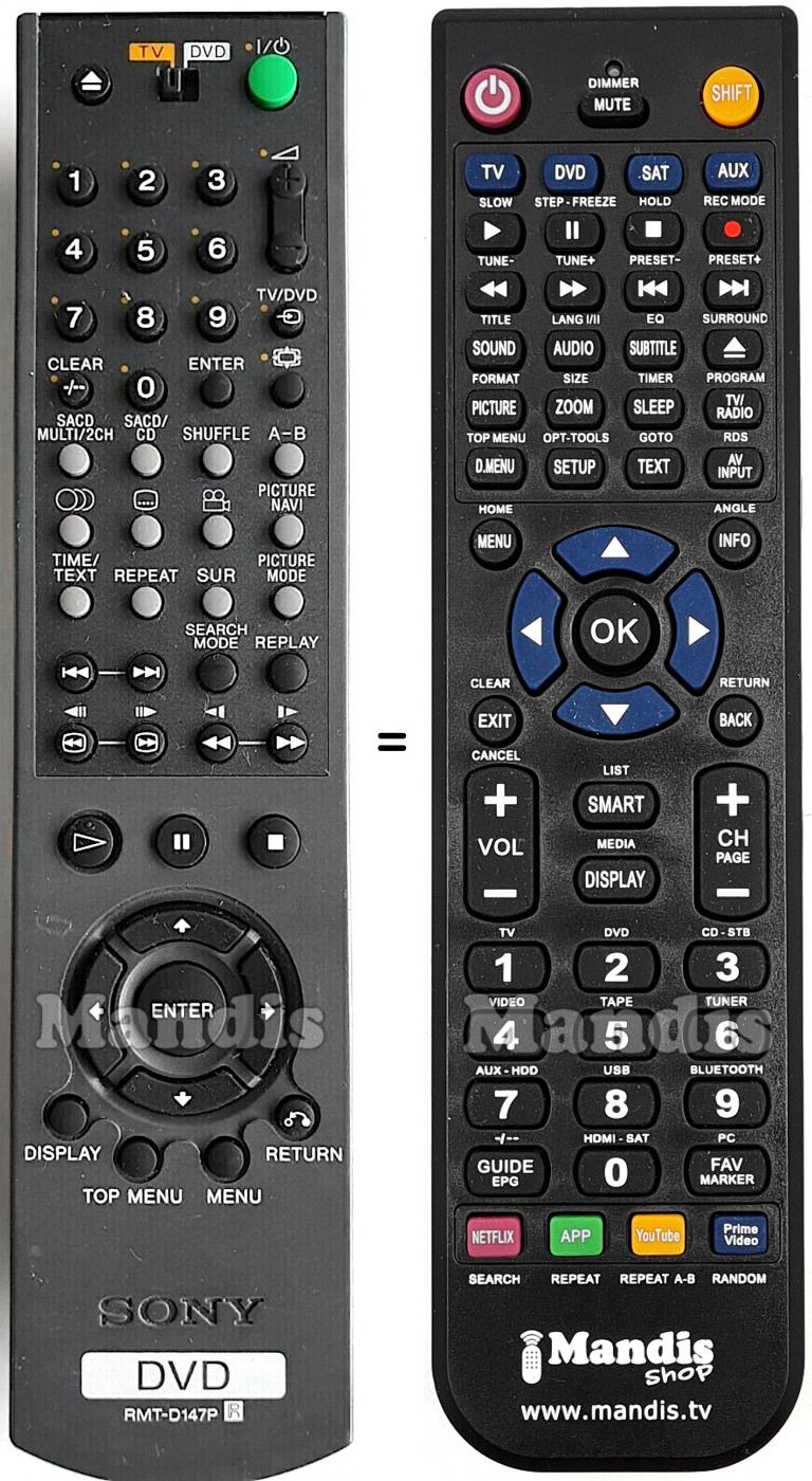 Telecomando equivalente Sony RMT-D147P