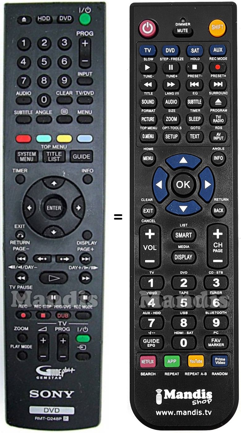 Telecomando equivalente Sony RMT-D248P