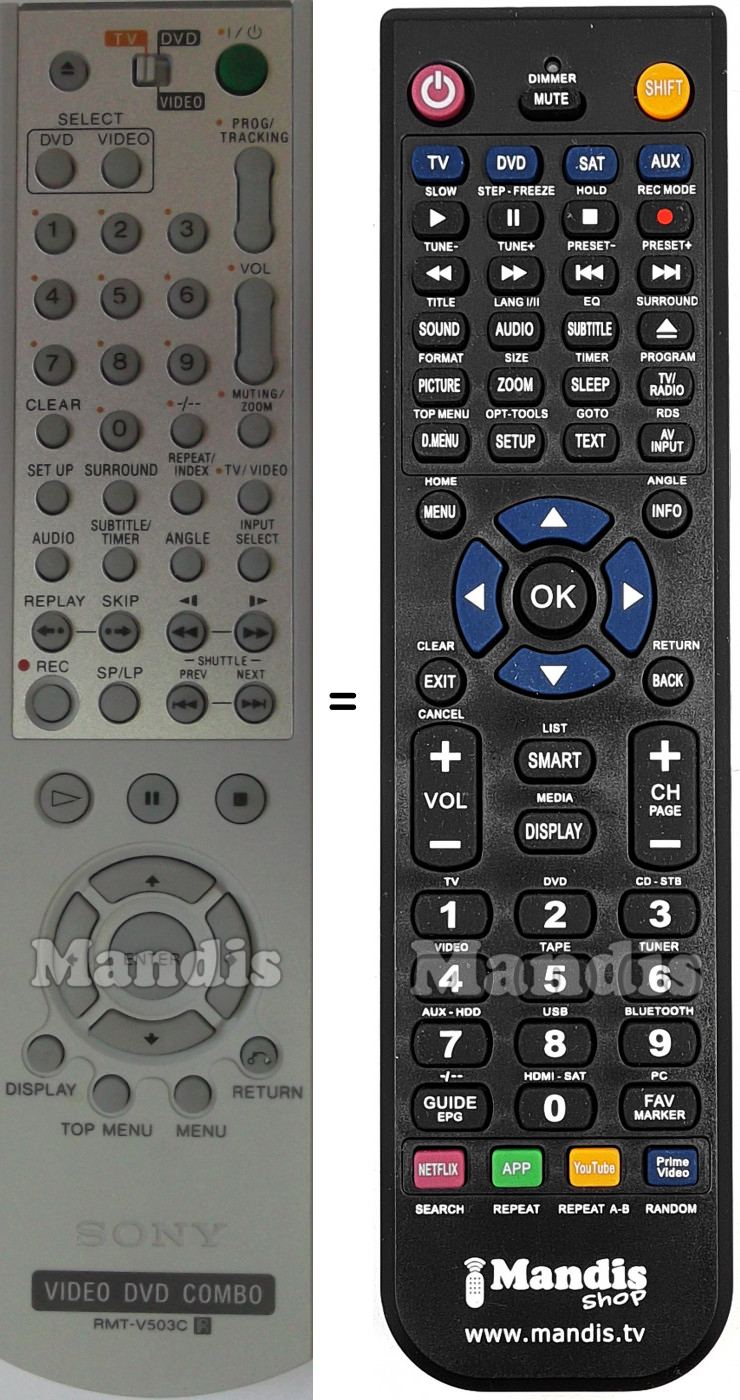 Telecomando equivalente Sony RMT-V503C
