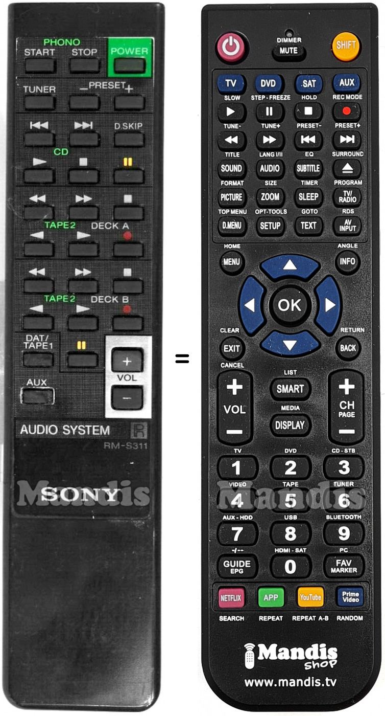 Telecomando equivalente Sony RM-S311