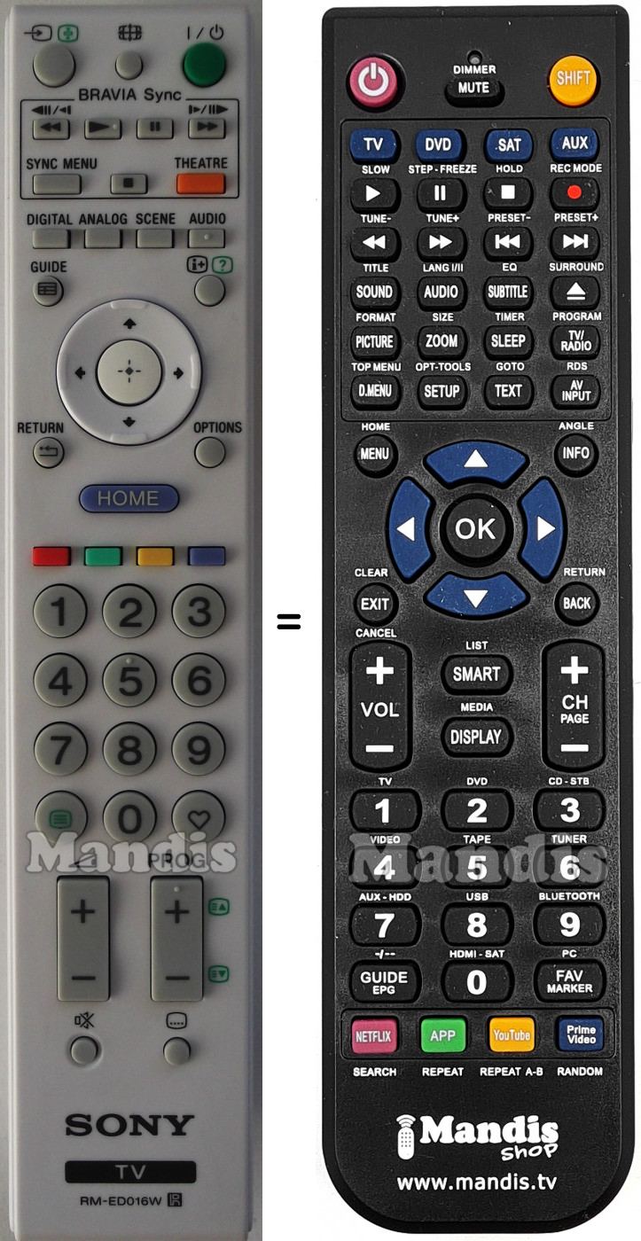 Telecomando equivalente Sony RMED016W