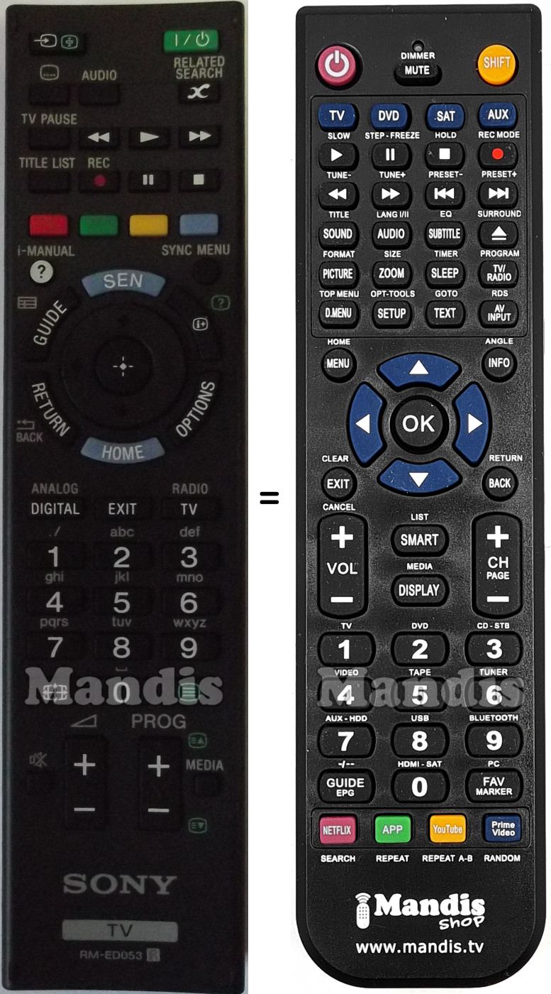 Telecomando equivalente Sony RMED053