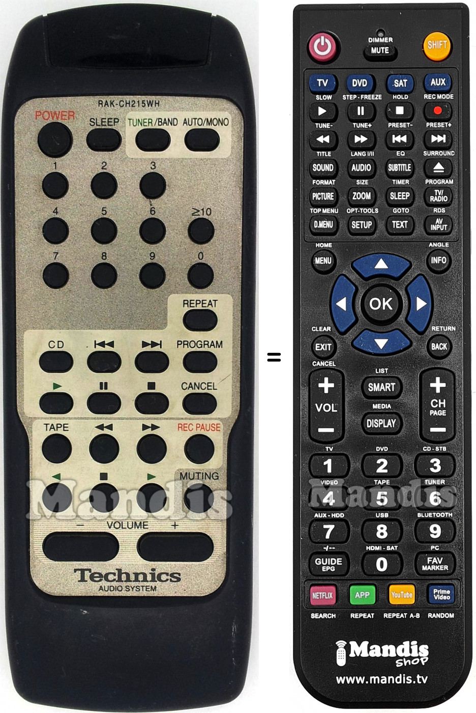 Telecomando equivalente Technics RAK-CH215WH