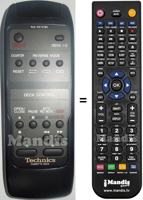 Telecomando equivalente Technics RAK-RS107WH