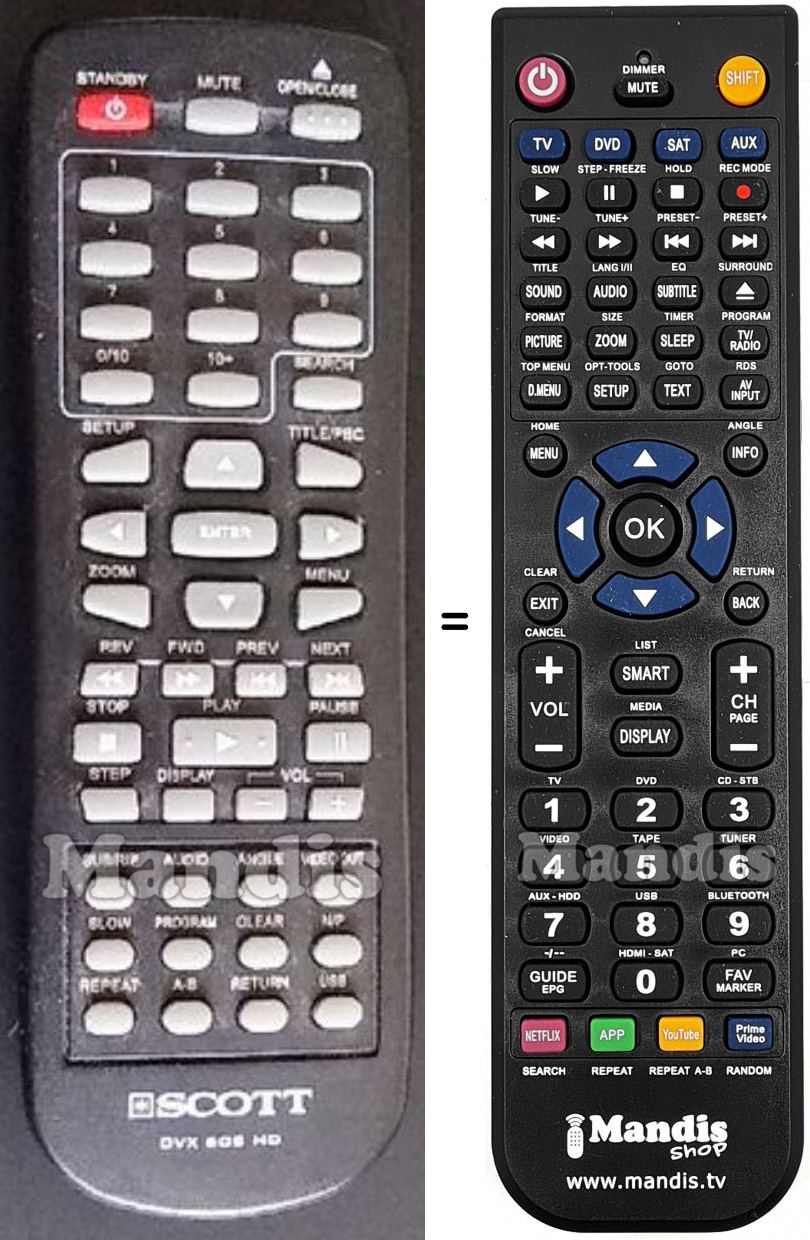 Telecomando equivalente Scott DVX605HD