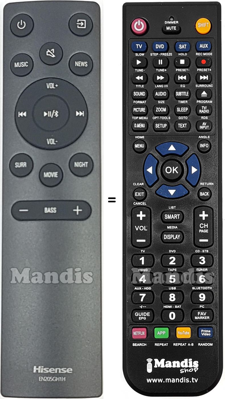 Telecomando equivalente Hisense EN205GH1H
