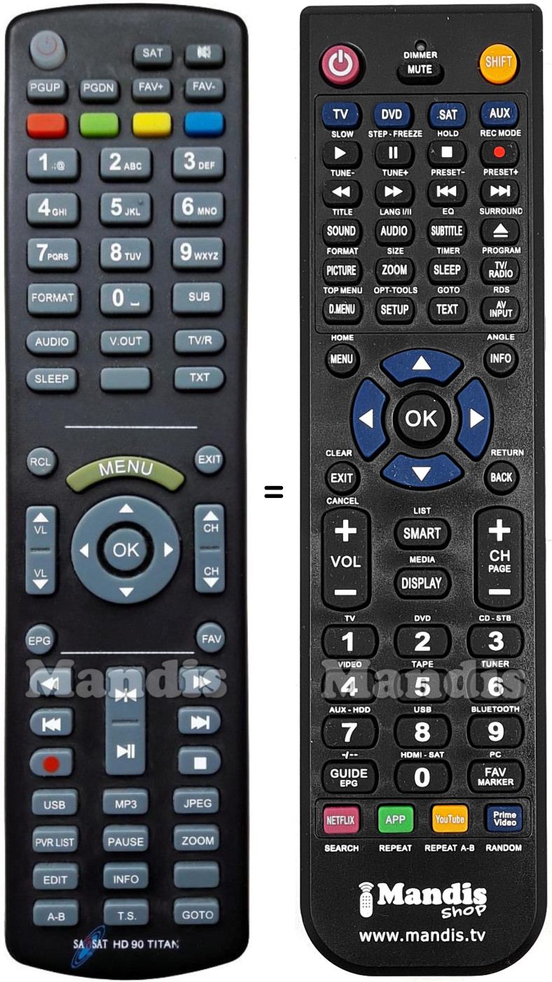 Telecomando equivalente Noda HD90 Titan