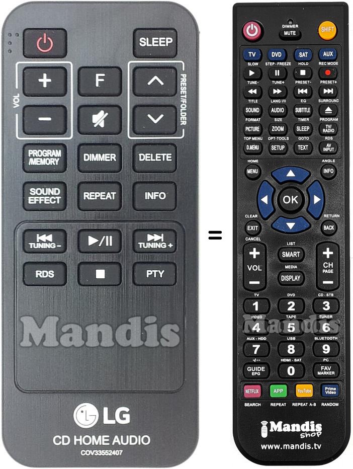 Telecomando equivalente LG HVS50409