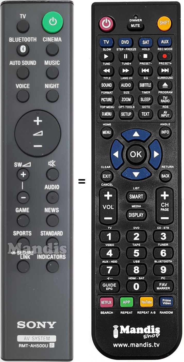 Telecomando equivalente Sony RMT-AH500U