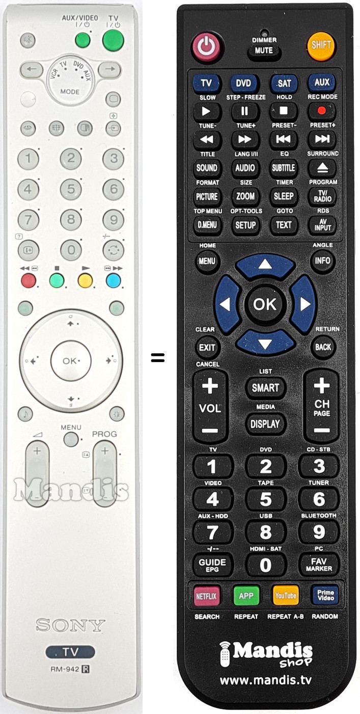 Telecomando equivalente Sony RM-942