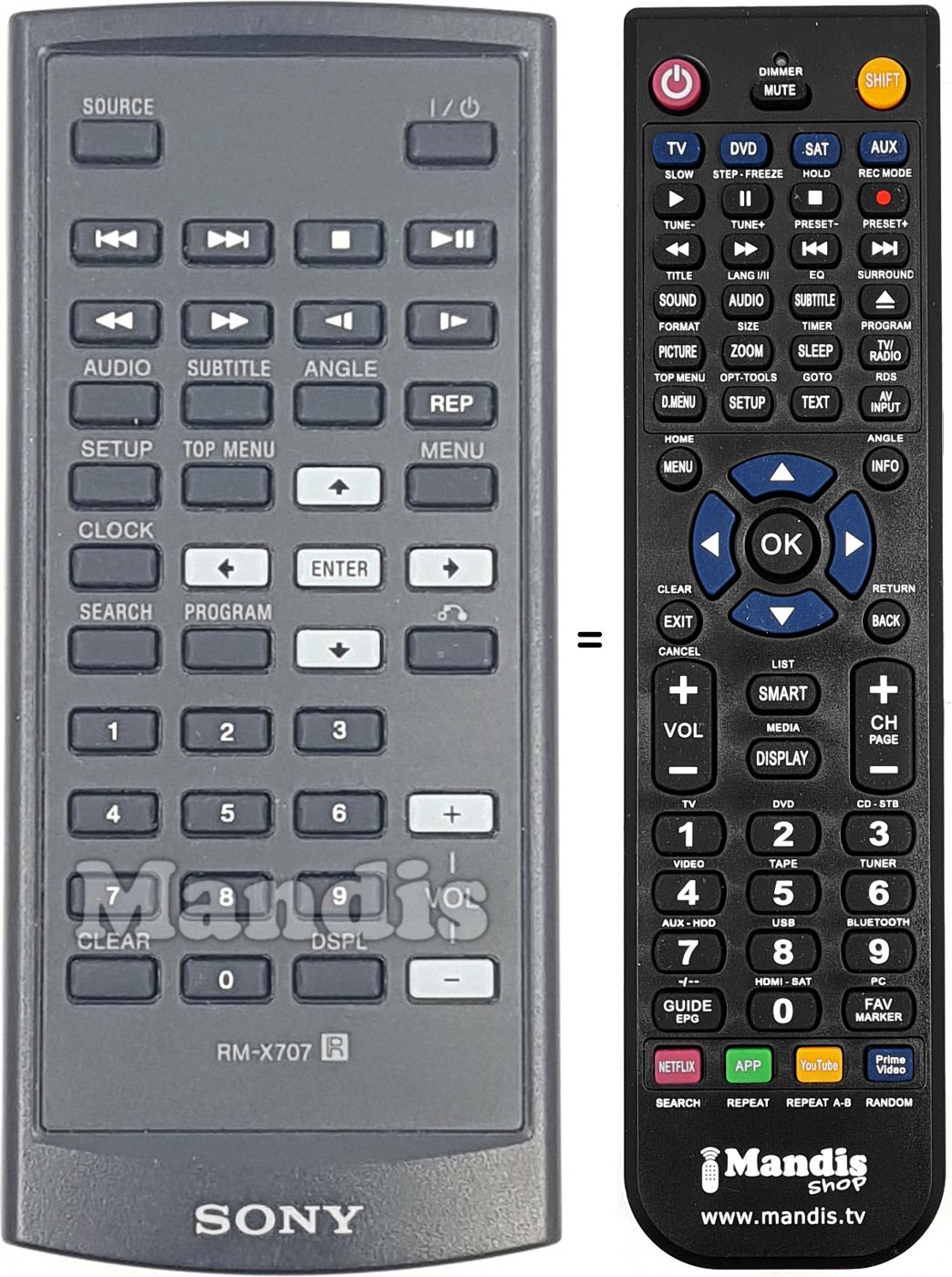 Telecomando equivalente Sony RM-X707
