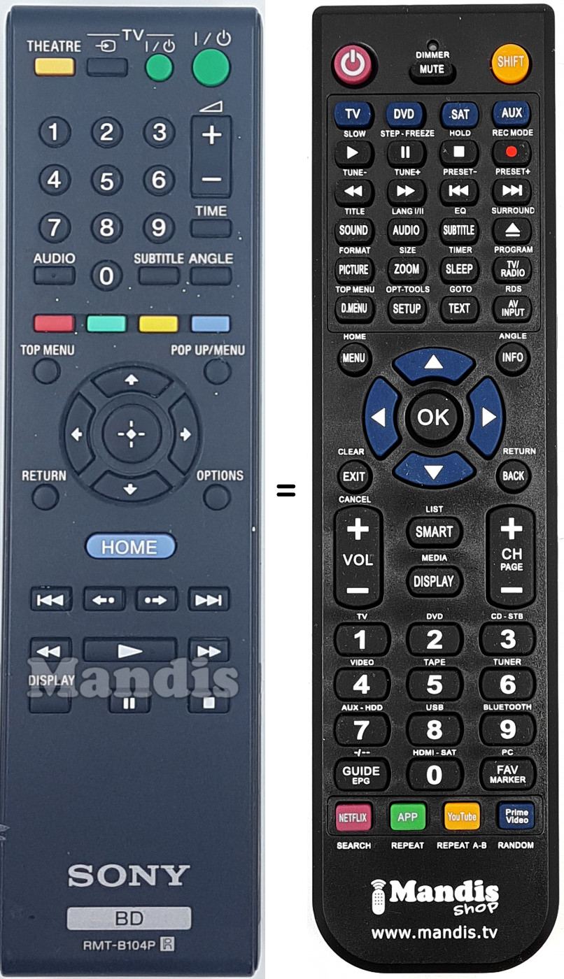 Telecomando equivalente Sony RMT-B104P
